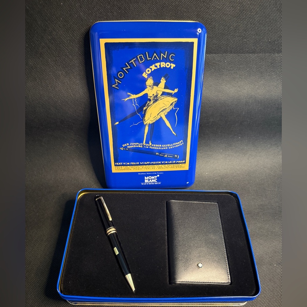 Montblanc Gift Set Meisterstuck Pen and Leather Card Wallet Foxtrot Tin